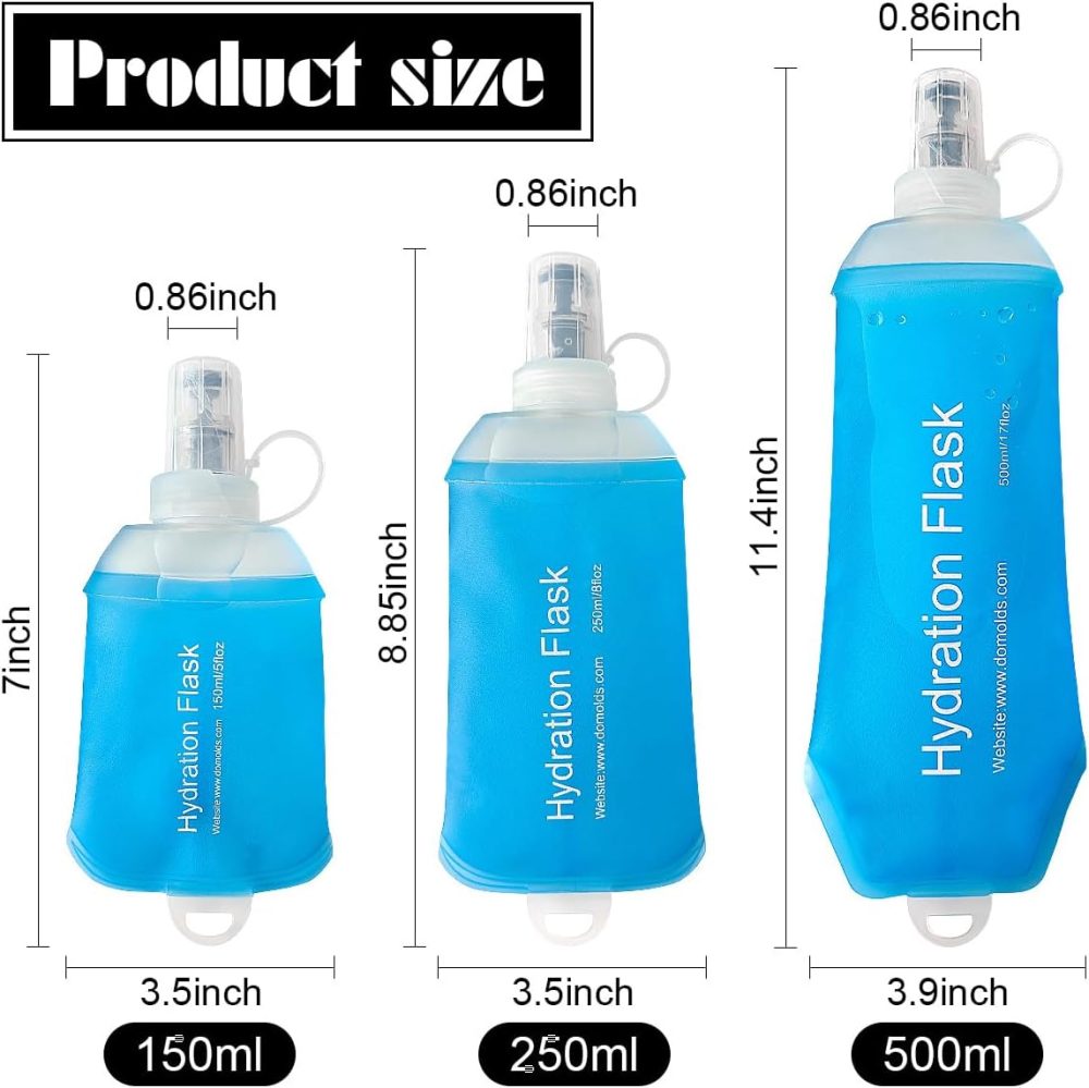 Soft Flask, TPU Collapsible Runner Water Bottle, for Hydration Flask/Running Vests-Running, Hiking, Cycling Folding Bottle (500 ml) - Blue - Image 2