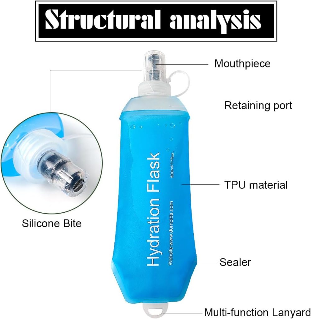 Soft Flask, TPU Collapsible Runner Water Bottle, for Hydration Flask/Running Vests-Running, Hiking, Cycling Folding Bottle (500 ml) - Blue - Image 4