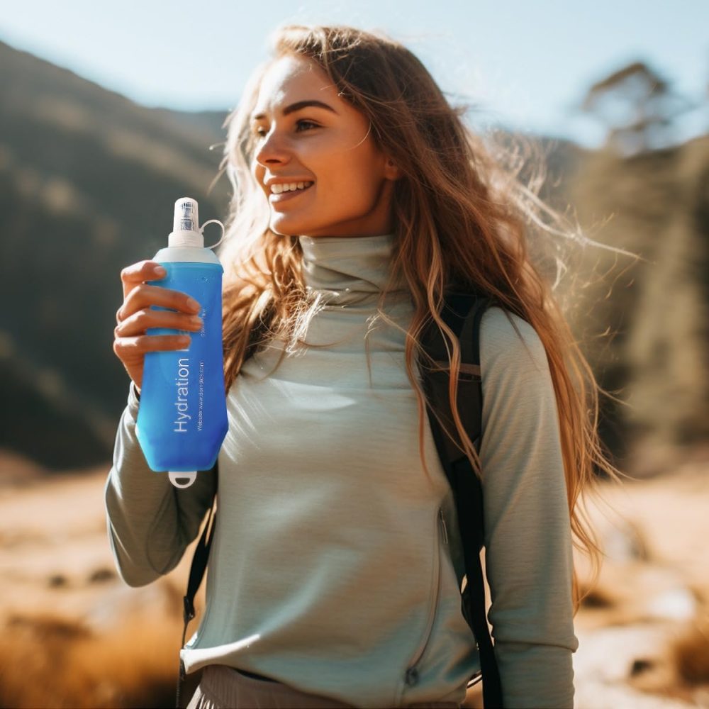 Soft Flask, TPU Collapsible Runner Water Bottle, for Hydration Flask/Running Vests-Running, Hiking, Cycling Folding Bottle (500 ml) - Blue - Image 5