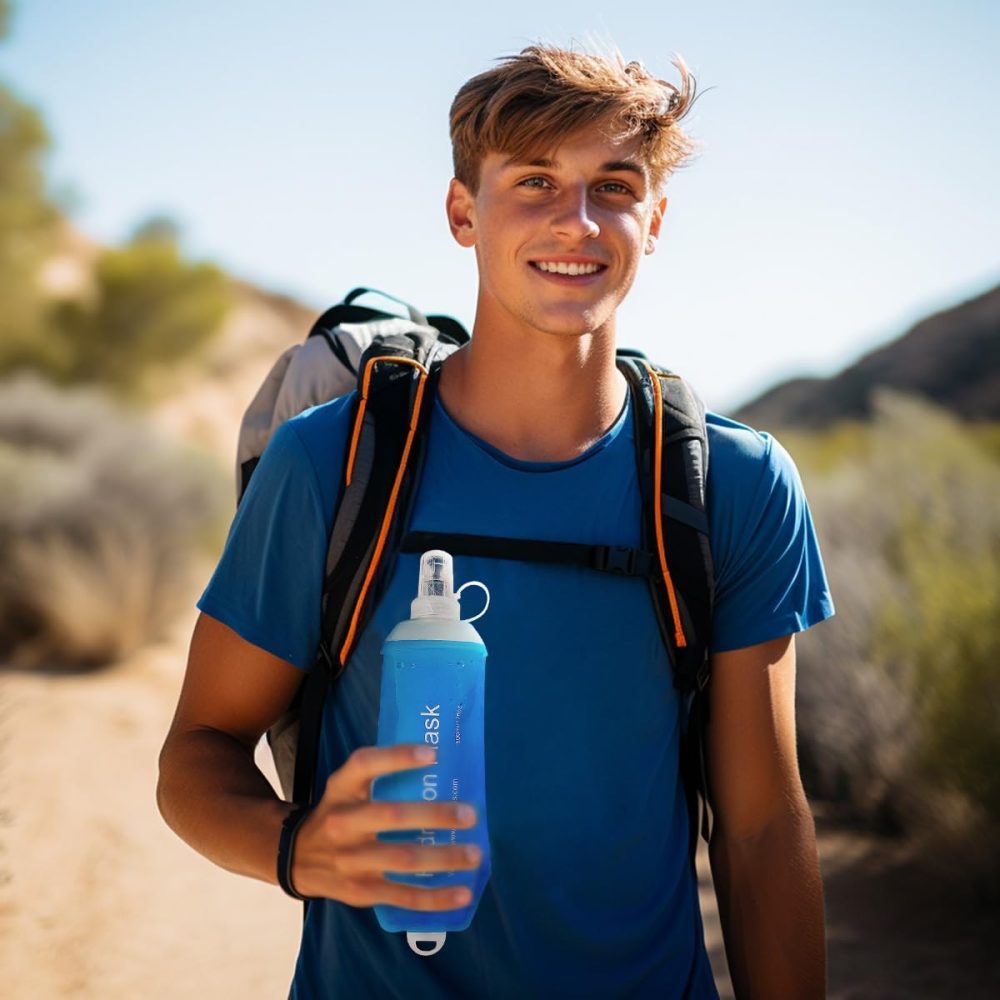 Soft Flask, TPU Collapsible Runner Water Bottle, for Hydration Flask/Running Vests-Running, Hiking, Cycling Folding Bottle (500 ml) - Blue - Image 6